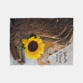 カントリー・ヒマワリとレース・ウェスタン結婚ズ フリースブランケット (正面(横))