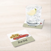 カントリー・ヒマワリーカスタマイズ/ヴィンテージレッド・トラック スクエアペーパーコースター (インサイチュ)