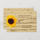 カントリー・ヒマワリー・バ素朴ーンの結婚式の出欠の返事 出欠カード (正面/裏面)