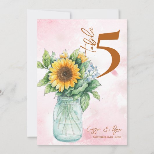 カントリー・ヒマワリ結婚ー・メイソンのテーブル番号 サンキューカード (正面)