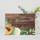 カントリー・ヒマワリ |木製の花嫁付きカード 招待状 (スタンド正面)