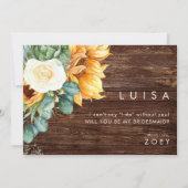 カントリー・ヒマワリ |木製の花嫁付きカード 招待状 (裏面)