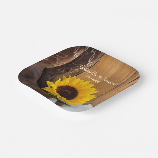 カントリー・ヒマワ結婚ー・ウエスタン ペーパープレート (傾斜あり)