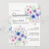 カントリー ピンク パープル フラワーズ ウォーターカラー キンセアニエラ 招待状 (正面/裏面)