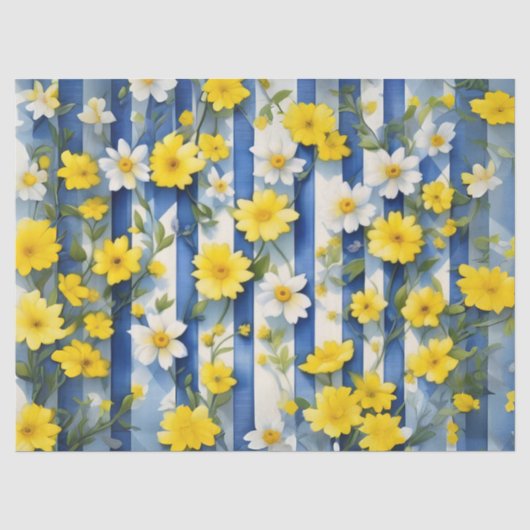 カントリー ファームハウス 青 白 黄ばむ 花々 薄葉紙 (正面)