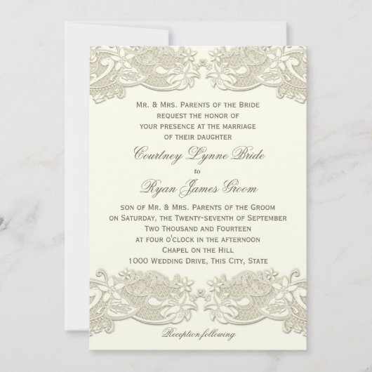 カントリー フローラル ヴィンテージ レース デザイン ウェディング 招待状 (正面)