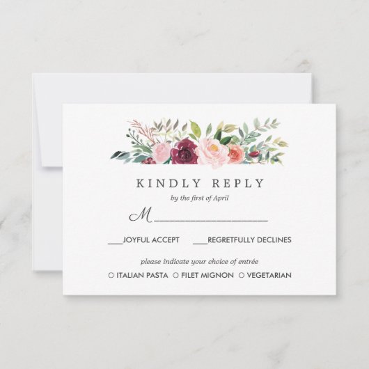 カントリー ブルーム | ウェディング 返信 RSVP 食事オプション (正面)