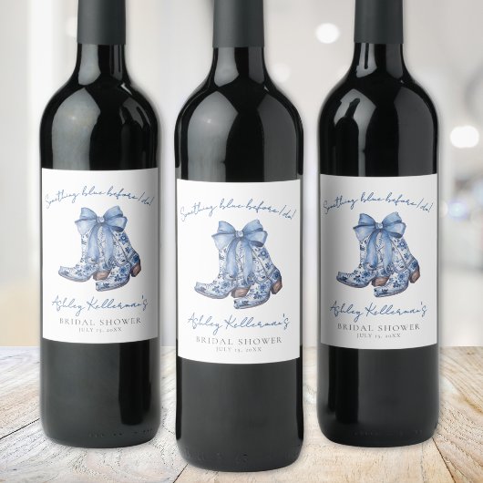 カントリー ブルー ボウ カウボーイ ブライズ シャワー ワインラベル