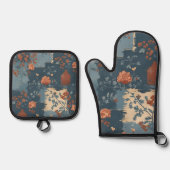 カントリー ブルー ラスト 田舎家風 鍋つかみ&鍋敷きセット (正面)