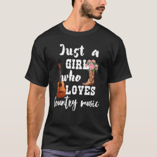 カントリー・ミュージック・ギターと牛を愛する女の子 Tシャツ