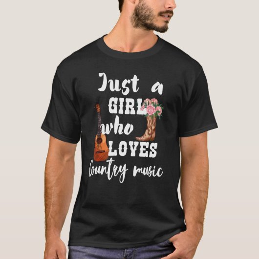 カントリー・ミュージック・ギターと牛を愛する女の子 Tシャツ (正面)