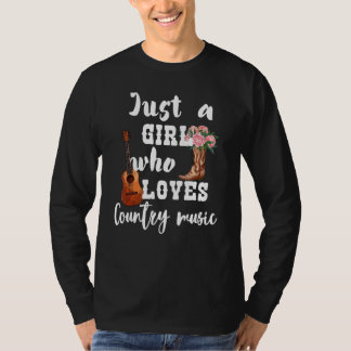 カントリー・ミュージック・ギターと牛を愛する女の子 Tシャツ