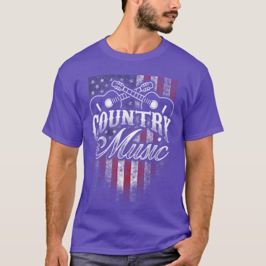 カントリー・ミュージック ギター アメリカ国旗 ウエスタン デザイン Tシャツ (正面)