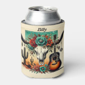 カントリー・ミュージック・ギター・スカルの牛サボテン 缶クーラー (缶正面)