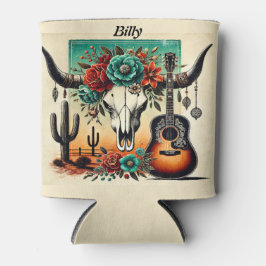 カントリー・ミュージック・ギター・スカルの牛サボテン 缶クーラー