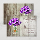 カントリー・メイソン・ジャー・アジサイ・ウェディングRSVPカード 出欠カード (正面/裏面)