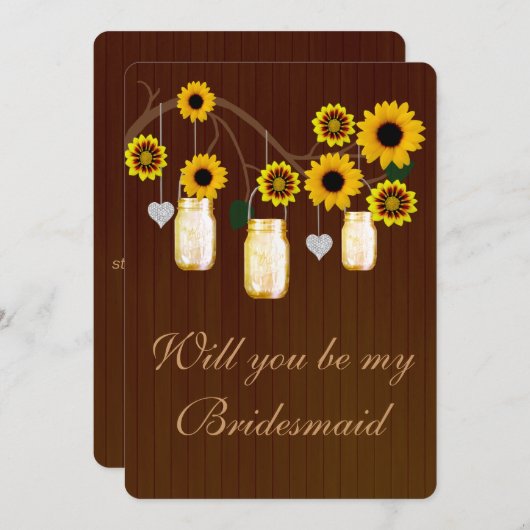 カントリー　ラスティック　イエロー　メイソンジャー　ブライズメイドカード 招待状 (正面/裏面)