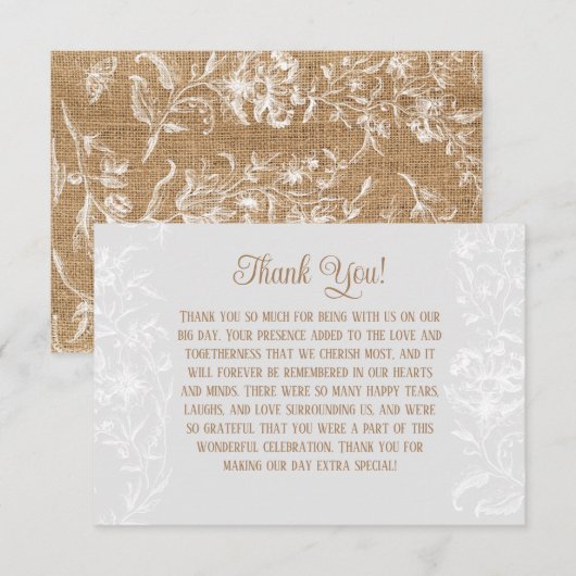 カントリー ラスティック バルーンとレースの感謝 結婚式 エンクロージャーカード (正面/裏面)