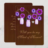 カントリー　ラスティック　パープル　メイソンジャー　メイドオブオナーカード 招待状 (正面/裏面)