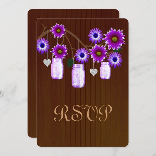 カントリー ラスティック パープル メイソンジャー 受付カード 招待状 (正面/裏面)