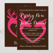 カントリー・ラスティック ピンク 鹿 ハート ラブ ウェディング 招待状 (正面/裏面)