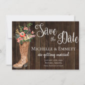 カントリー ラスティック ブート ウエスタン セーブ・ザ・デート カード (正面)