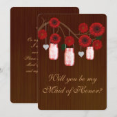 カントリー ラスティック レッド メイソンジャー メイドオブオナーカード 招待状 (正面/裏面)