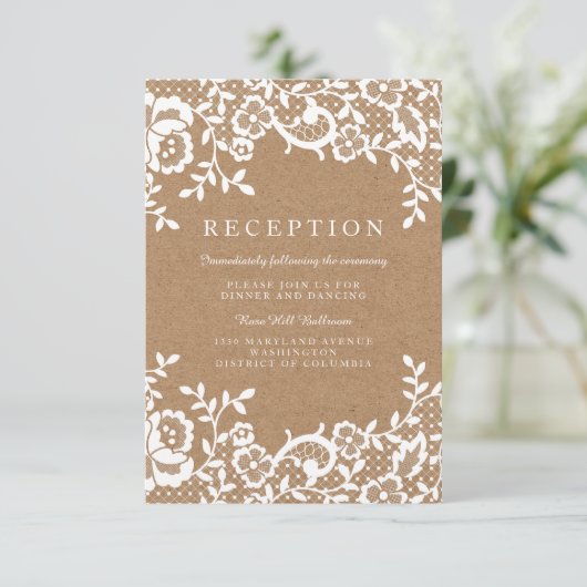 カントリー ラスティック レース ウェディング レセプション エンクロージャーカード (スタンド正面)