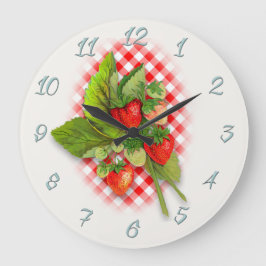 カントリー・レッド・ギンガムとイチゴ ラージ壁時計