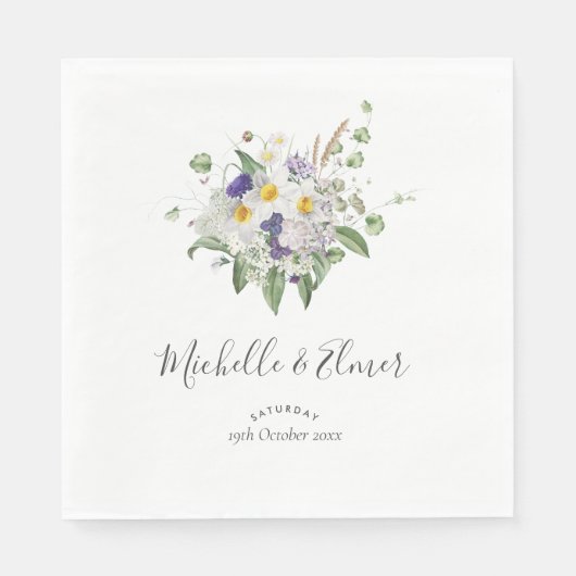 カントリー・ワイルドフラワーズグリーナリーポ結婚シー スタンダードランチョンナプキン (正面)