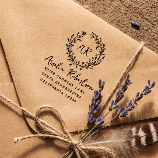 カントリー・ワイルドフラワーズ&ビー・モノグラムのアド素朴レス ラバースタンプ