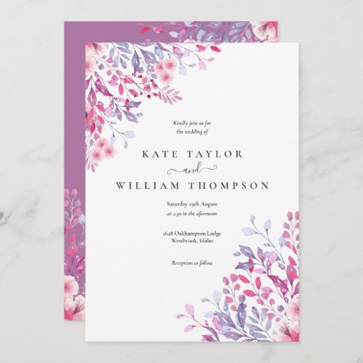 カントリー・ワイルドフラワー結婚のフローラ 招待状 (正面/裏面)