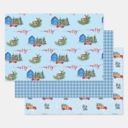 カントリー ヴィンテージ トラック、納屋、鹿 & バッファロー プライド ラッピングペーパーシート (セット)