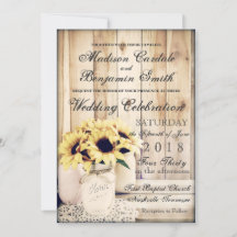 カントリー・素朴サンフラワーズ・メイソン・ジャー・ウェディング・インベート