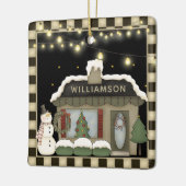 カントリ初期のークリスマスコテージと雪だるま セラミックオーナメント (左)