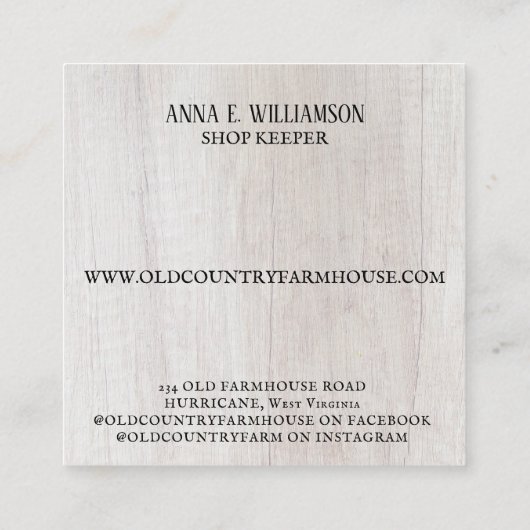 カントリ初期のー素朴オールドファームハウスヒツジ スクエア名刺 (裏面)