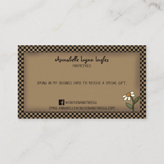カントリ初期のー素朴ファームハウスチキンクラフト 名刺 (裏面)