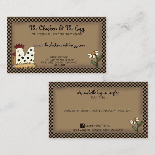 カントリ初期のー素朴ファームハウスチキンクラフト 名刺 (正面/裏面)