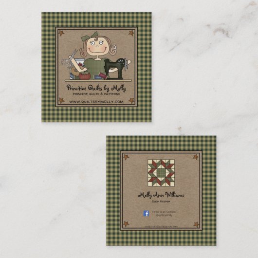 カントリ初期のー素朴裁縫キルティングの作成 スクエア名刺 (正面/裏面)