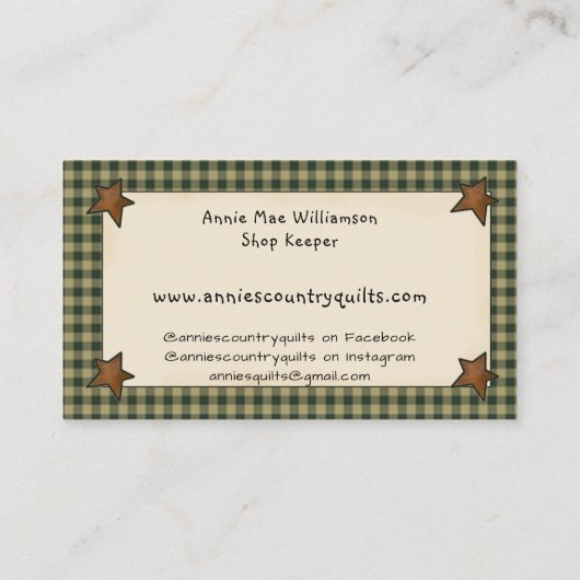 カントリ初期のー裁縫ドールホームズプ素朴ン 名刺 (裏面)