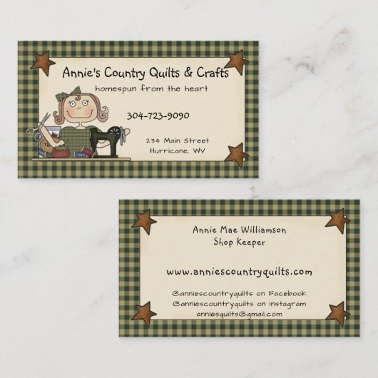 カントリ初期のー裁縫ドールホームズプ素朴ン 名刺 (正面/裏面)