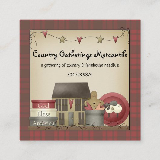 カントリ初期のー・プレイド・アンド・サルトボックス・ハウス スクエア名刺 (正面)