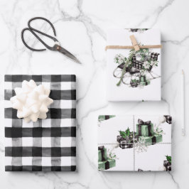 カントリ素朴スマスバッファローチェックスリー ラッピングペーパーシート