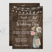 カントリ素朴フラワーメイソンジャールバ結婚ーン 招待状 (正面/裏面)