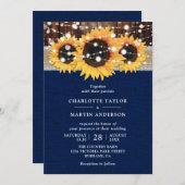 カントリ素朴ンサンフラワーネイビーブルー結婚ズ 招待状 (正面/裏面)