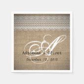 カントリ素朴ーのバーラップレース結婚ズモノグラム スタンダードカクテルナプキン (正面)