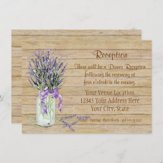 カントリ素朴ーのメイスンジャーフランスのラベンダーブーケ 招待状 (正面/裏面)