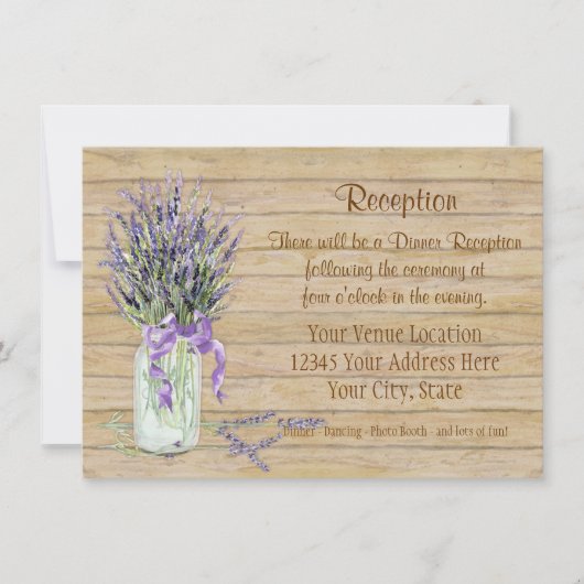 カントリ素朴ーのメイスンジャーフランスのラベンダーブーケ 招待状 (正面)