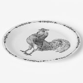 カントリ素朴ーの鶏の白黒 ペーパープレート (アングル)