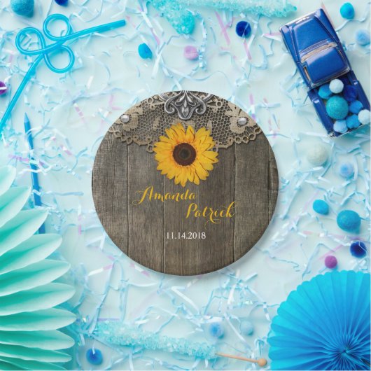 カントリ素朴ーひまわり結婚の紙プレート ペーパープレート (パーティー)